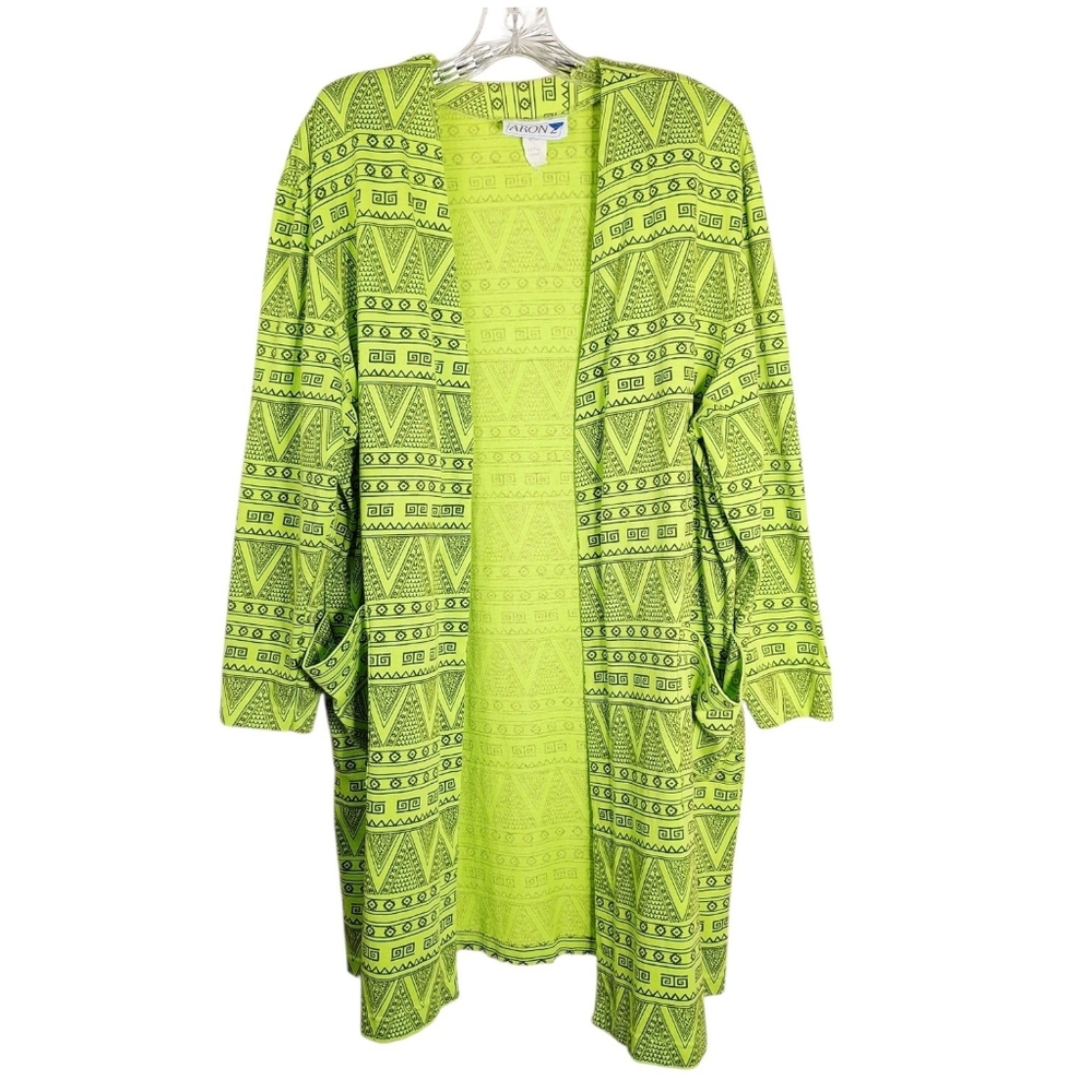 Vintage 80s Open Front Cardigan Artsy Geometric Southwestern Tribal Womens XL